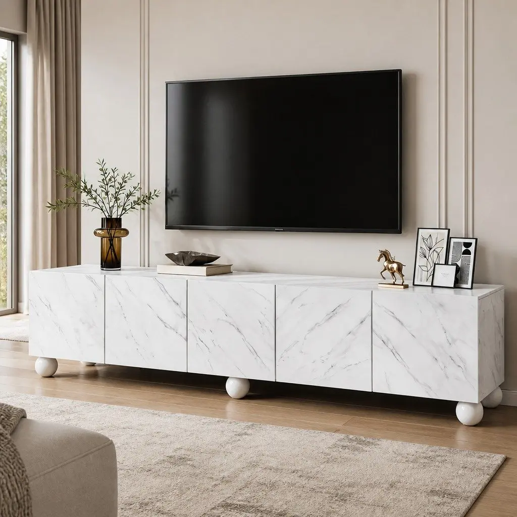 TV Unit Storage Cabinet 200cm White Modern Living Room Furniture
