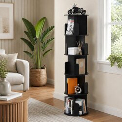5 Tier Round Rotating Bookshelf Swivel Display Stand Storage Shelves Black