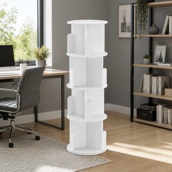 4 Tier Rotating Display Shelf White Storage Bookcase Swivel Stand Living Room