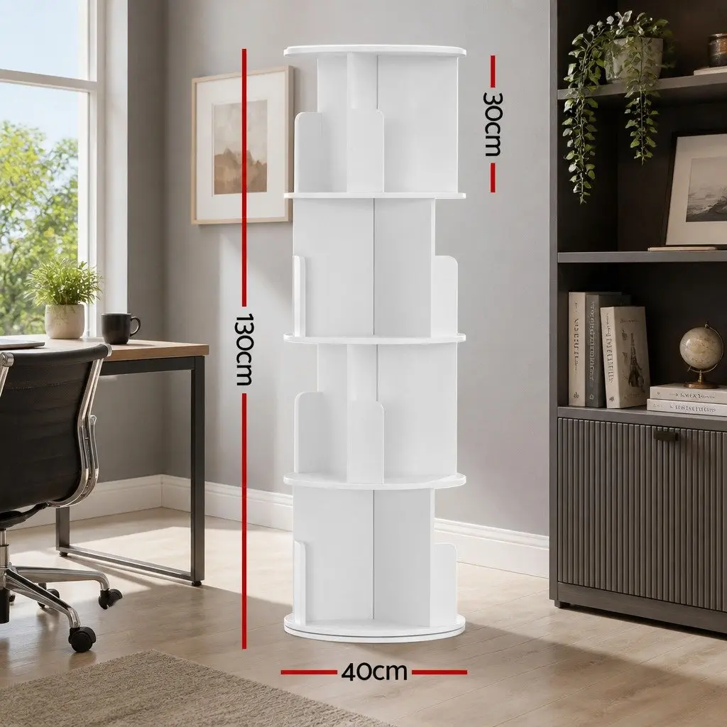 4 Tier Rotating Display Shelf 360 Degree Swivel White Storage Bookcase