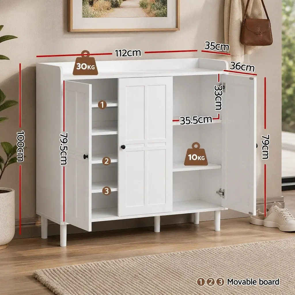 8-Tier Shoe Rack Cabinet Adjustable Shelves White Storage Organiser
