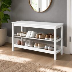 2-Tier Shoe Storage Bench Bamboo Frame White Organiser Cabinet 10 Pairs