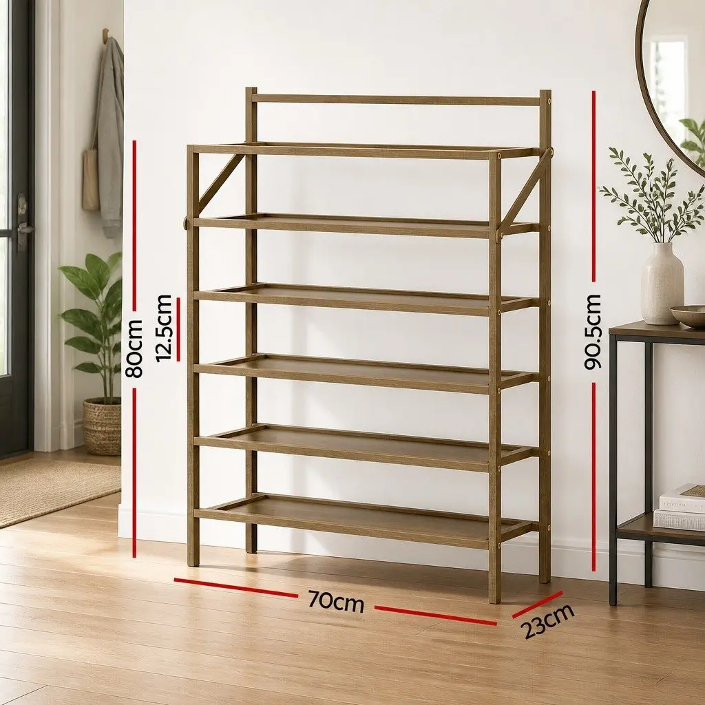 Shoe Rack 6-Tier Foldable Storage Organizer Bamboo Frame Oak