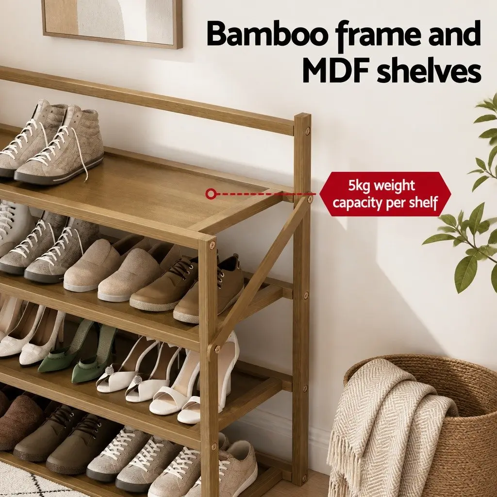 Shoe Rack 6-Tier Foldable Storage Organizer Bamboo Frame Oak