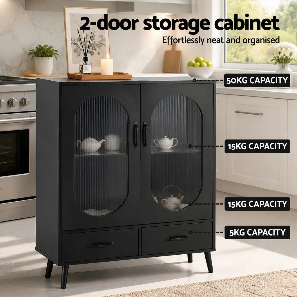 Buffet Sideboard Storage Cabinet Double Doors 80cm Black