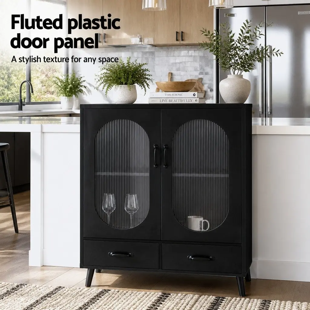 Buffet Sideboard Storage Cabinet Double Doors 80cm Black