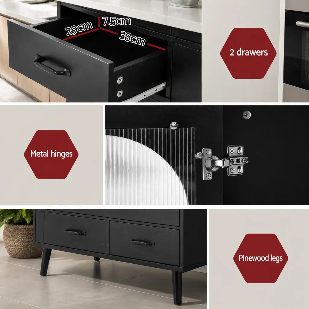 Buffet Sideboard Storage Cabinet Double Doors 80cm Black