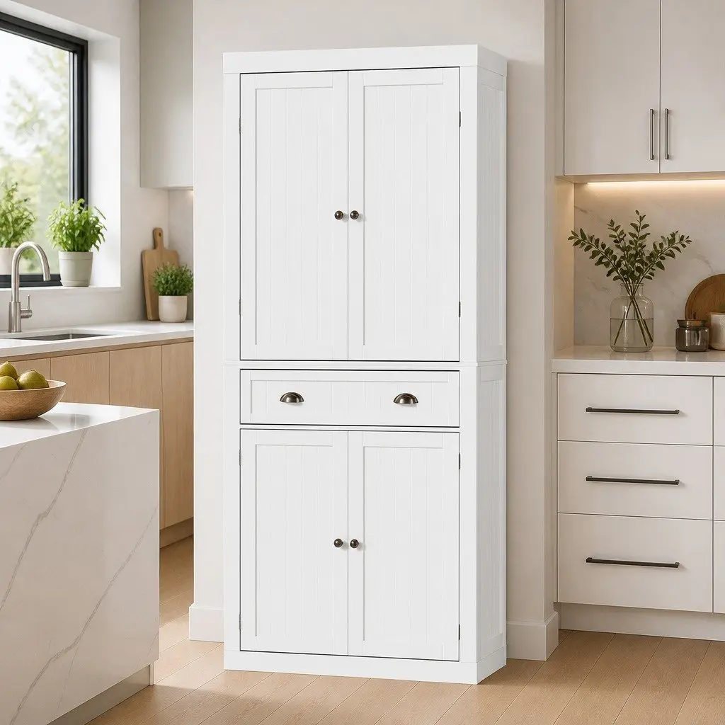 Buffet Sideboard Cupboard Cabinet White 6-Tier Storage Dining Room Furniture