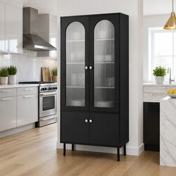 Buffet Sideboard Cupboard Cabinet Black Storage 5-Tier Dining Furniture