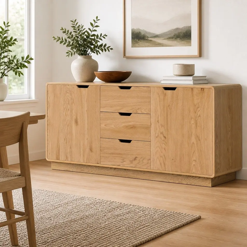 Buffet Sideboard Cabinet Storage Kitchen Cupboard with Drawers Round Edge Oak
