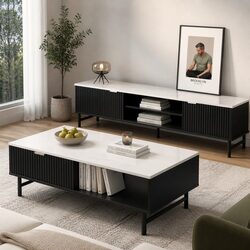TV Entertainment Unit and Coffee Table Set Storage Shelf Living Room Furniture