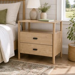 Bedside Table Nightstand 2 Drawers Pine Wood Storage Bedroom Furniture
