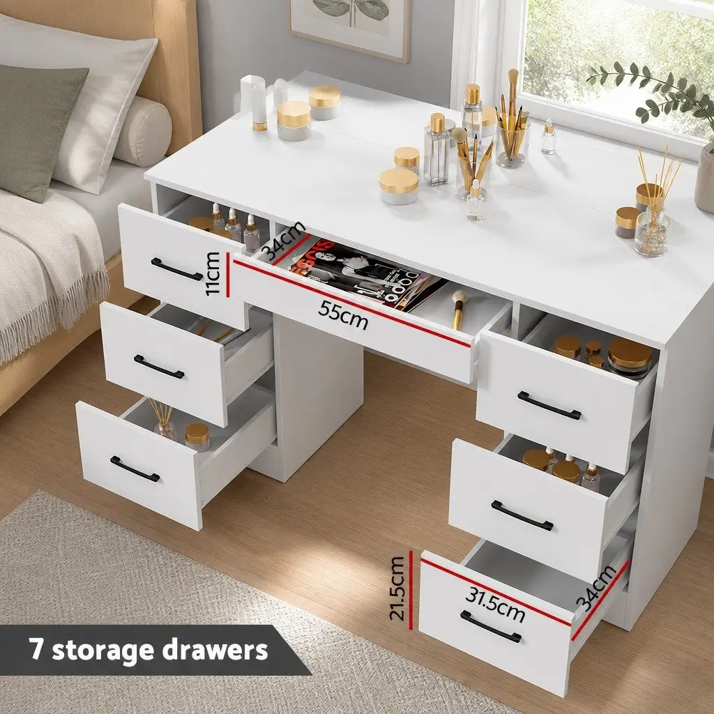 Dressing Table Set with 10 LED Bulbs Hollywood Mirror and Stool White