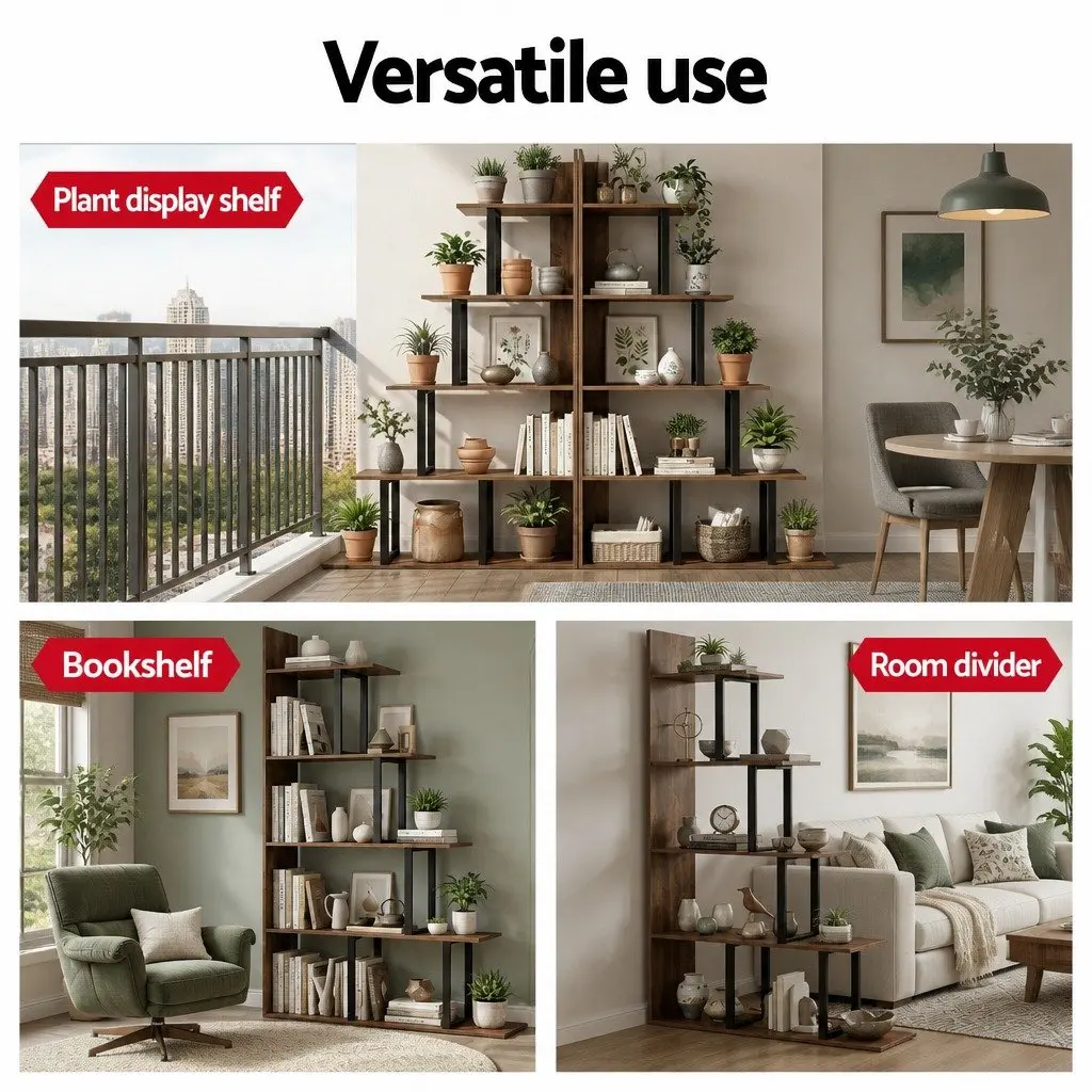 5 Tier Ladder Bookshelf L-Shaped Storage Display Unit Walnut
