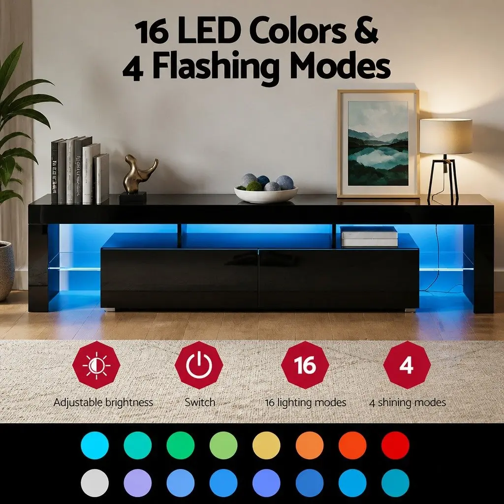 TV Entertainment Unit & Coffee Table Set with RGB LED Black Modern Living Room