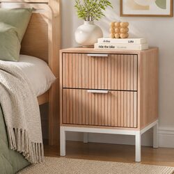 Bedside Table 2 Drawers Nightstand Storage Cabinet Side End Table Natural Pine