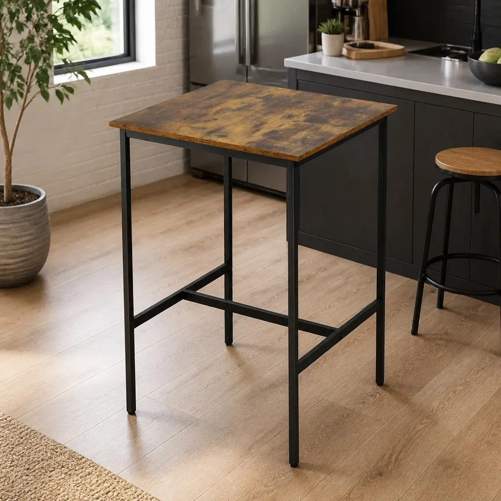 Bar Table Vintage Walnut Metal H-Frame 60x92cm