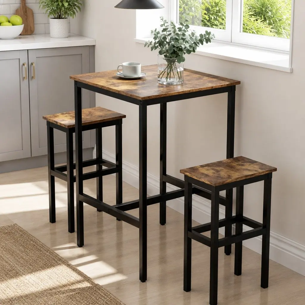 Bar Table Vintage Walnut Metal H-Frame 60x92cm