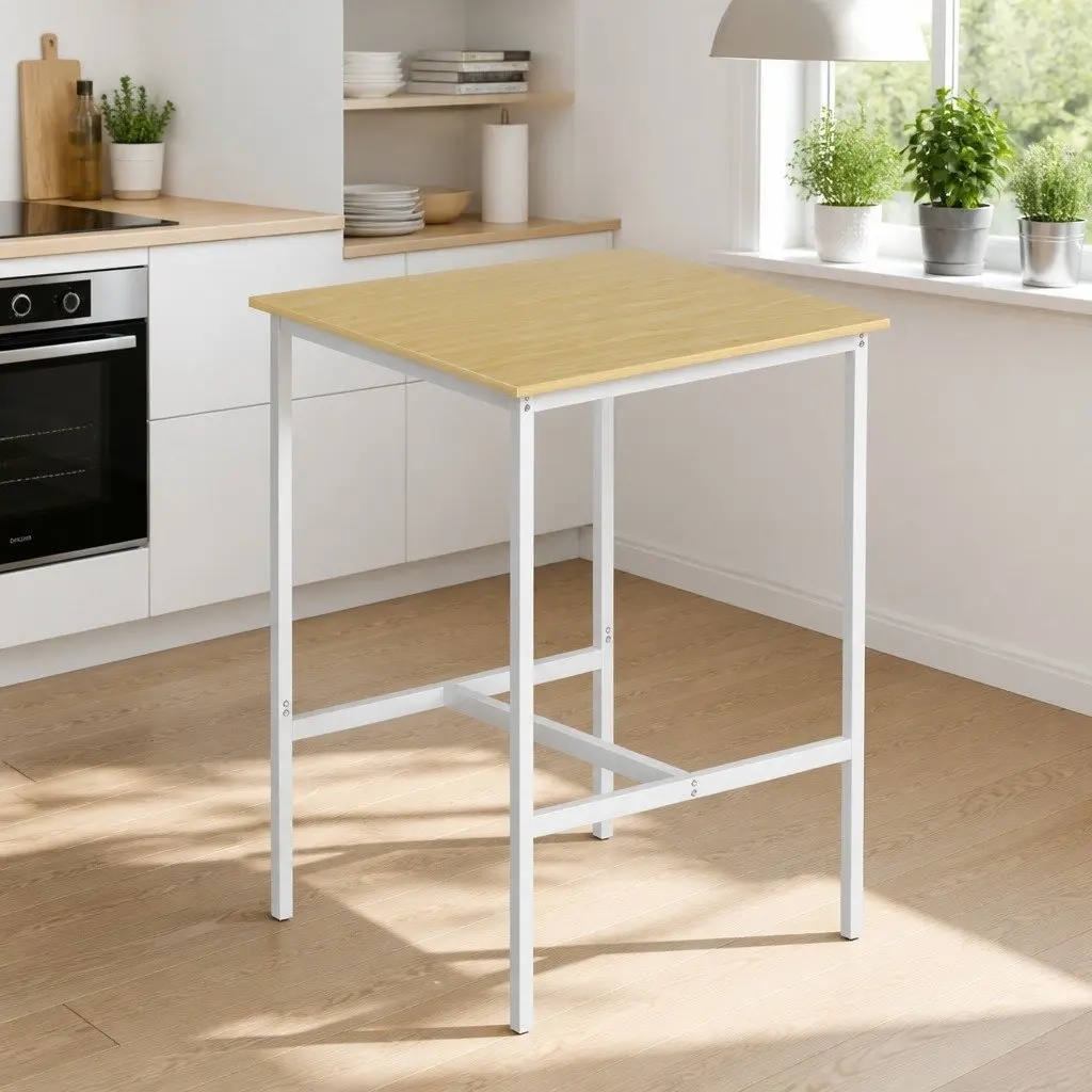 Bar Table Square Kitchen Dining Desk Counter Height 60x60cm Pine Metal Frame Modern