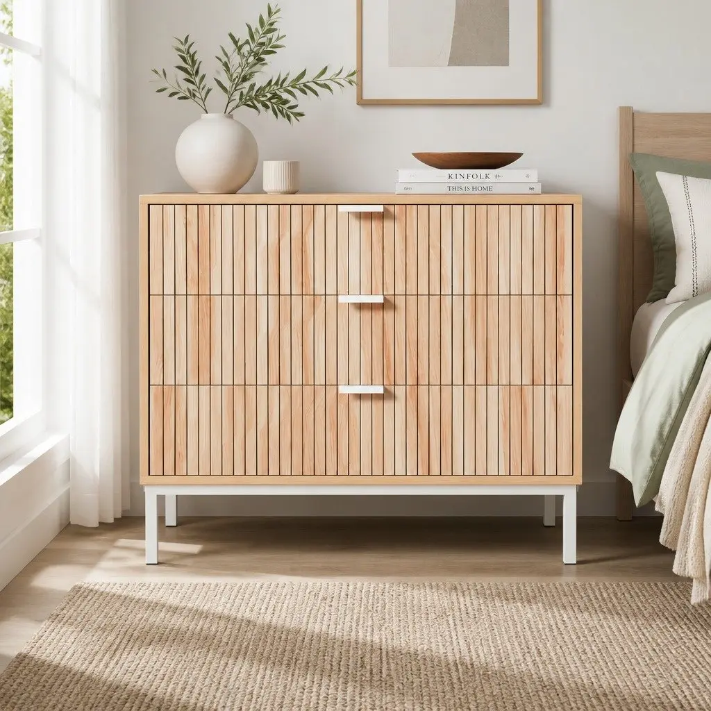 Chest of Drawers 3 Drawer Storage Dresser Pine and White Modern Furniture