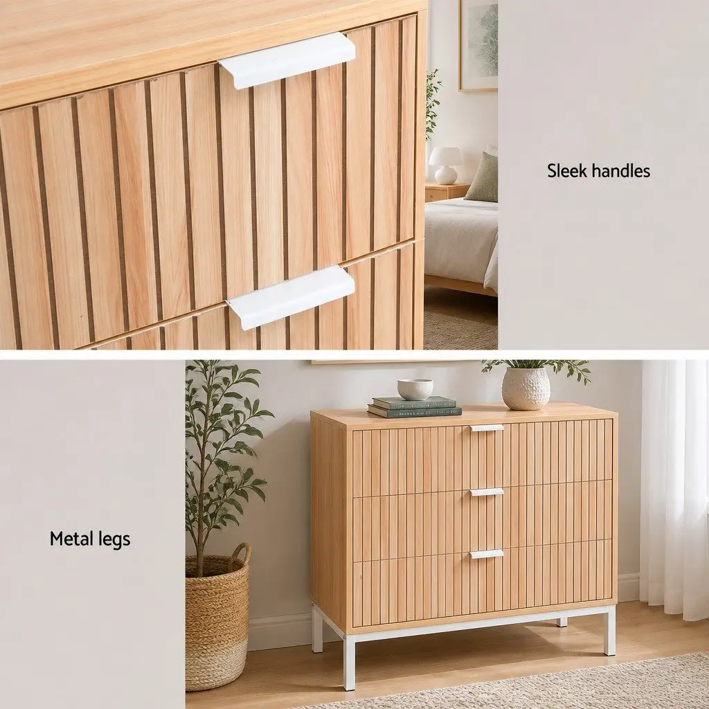 Chest of Drawers 3 Drawer Storage Dresser Pine and White Modern Furniture