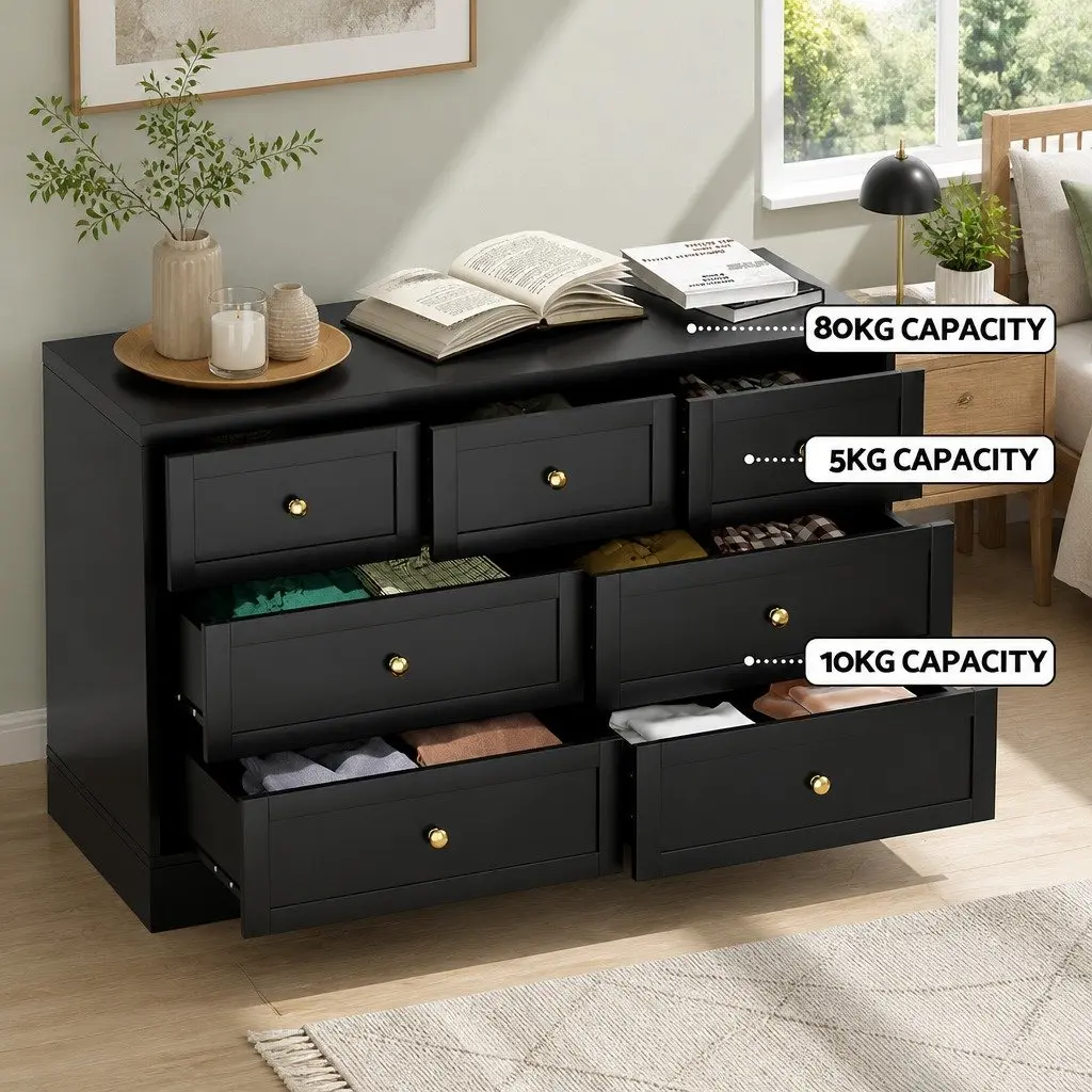 7 Drawer Chest Dresser Storage Cabinet Bedroom Furniture Black