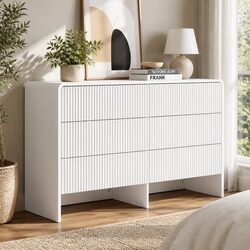 6 Drawer Chest Dresser Cabinet Storage Bedroom Furniture Beige Lowboy Organiser