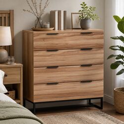 Chest of Drawers 4 Drawer Bedroom Dresser Storage Cabinet Tallboy Rust Oak