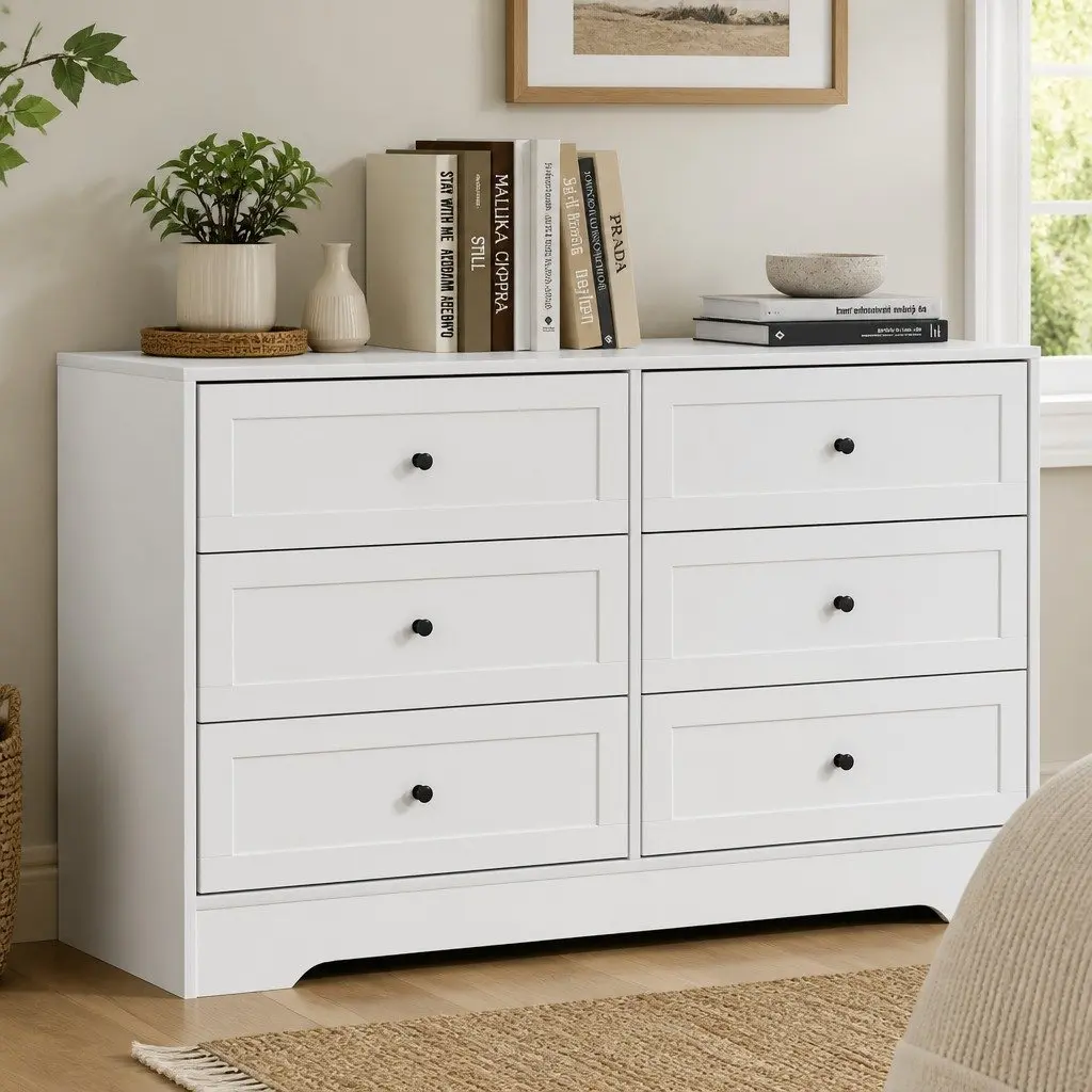 White Chest of Drawers 6 Drawer Tallboy Dresser Bedroom Storage Cabinet