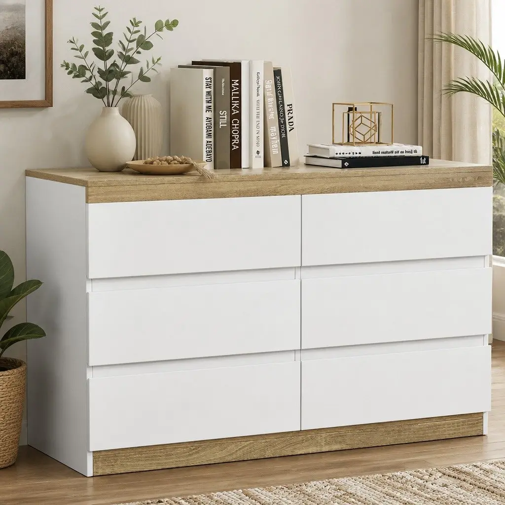 6 Drawers Chest of Drawers Dresser Cabinet Tallboy Storage Bedroom Furniture
