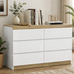 6 Drawer Chest of Drawers Bedroom Storage Cabinet Dresser Tallboy White Oak