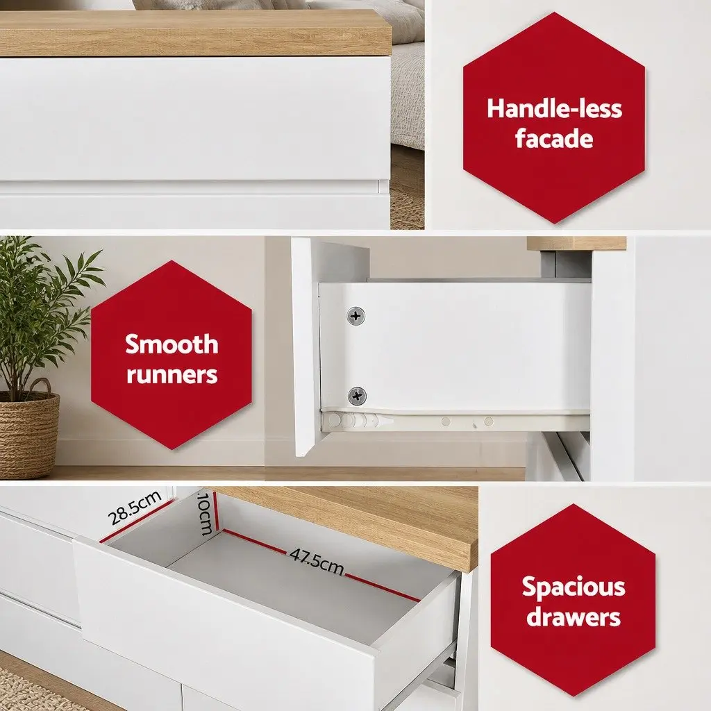 Chest of Drawers Six Drawers Tallboy Storage White and Oak