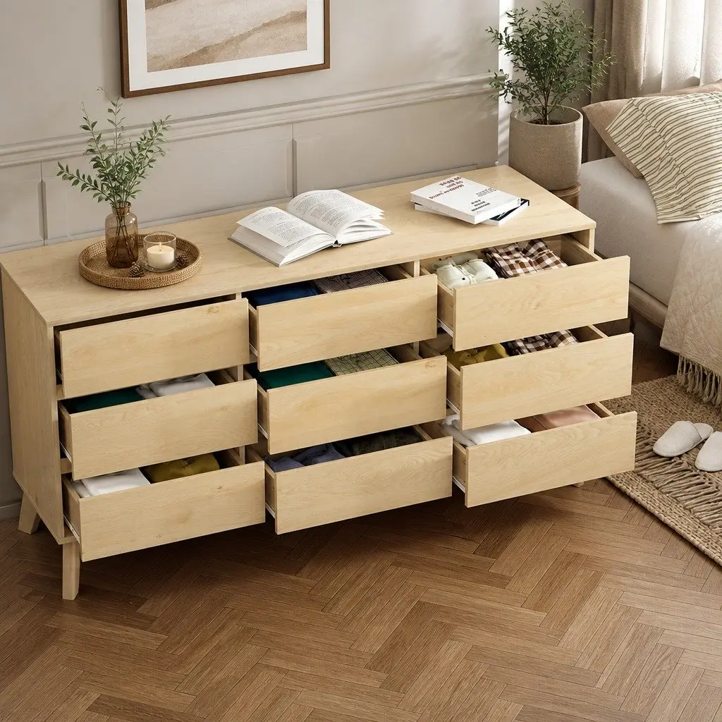 9 Drawer Chest of Drawers Tallboy Cabinet Pine Bedroom Storage Dresser