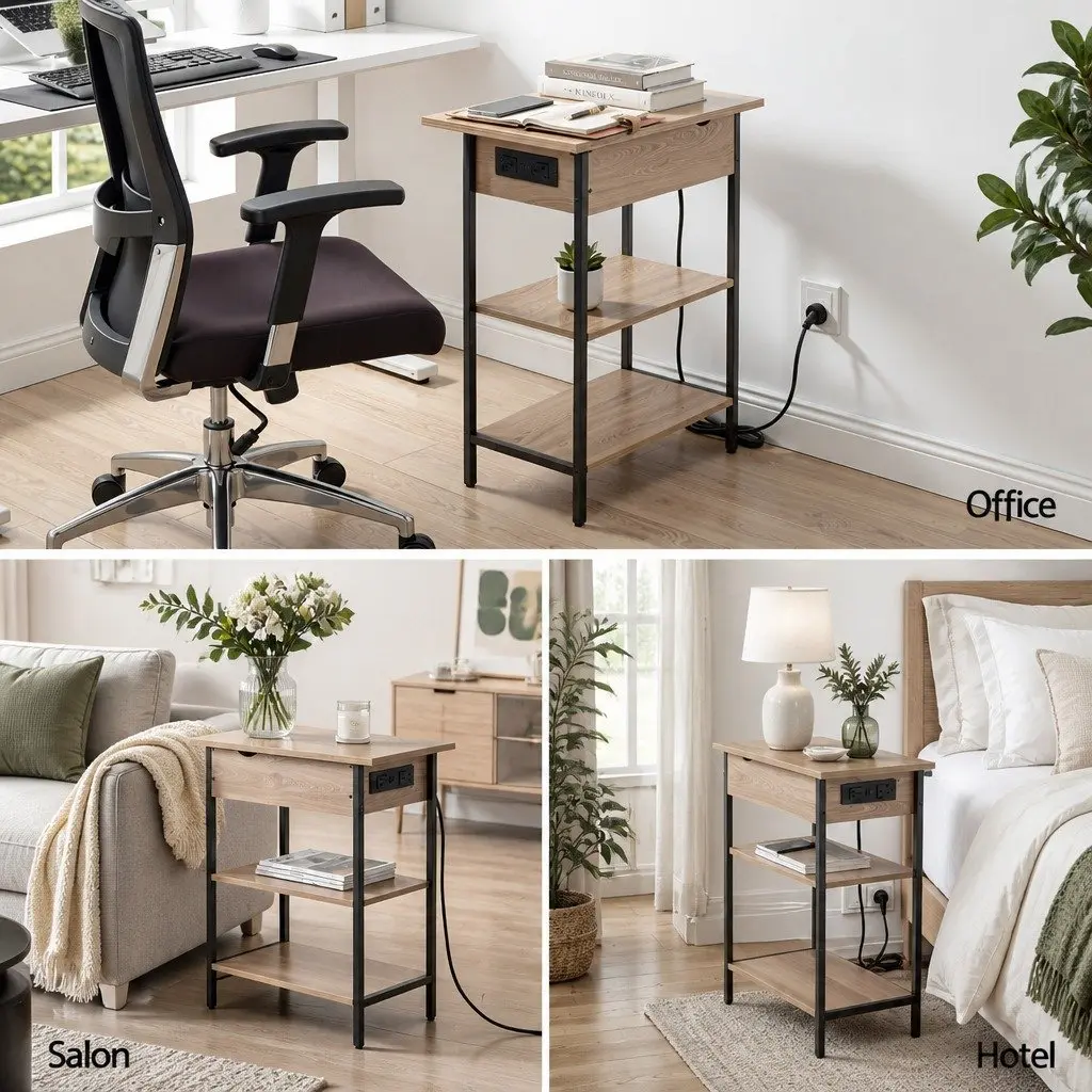 Coffee Table End Table Side Charging Station Flip-Top Storage 60cm Wood Black