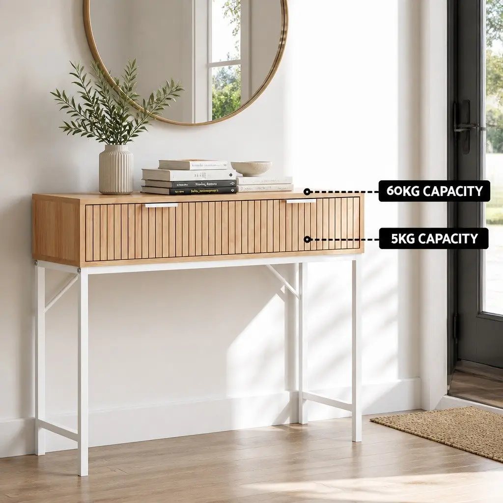 Console Table with 2 Drawers 92cm Pine Storage Desk