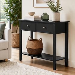 Console Table Hallway Sofa Entryway Side Table 2 Drawers Open Shelf 80CM Black