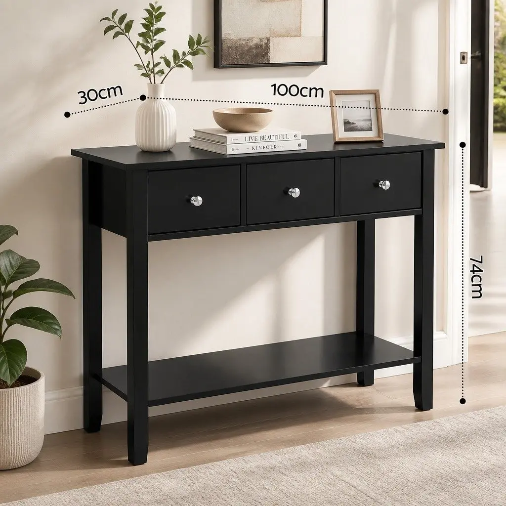 Console Table 3 Drawers Storage Shelf Black 100cm