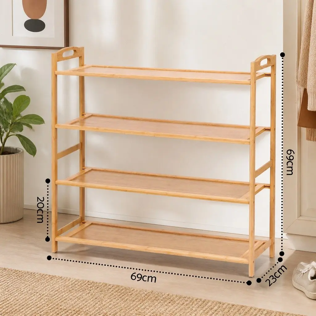 4-Tier Shoe Rack Bamboo Storage Organiser Open Display Hallway Entryway Closet