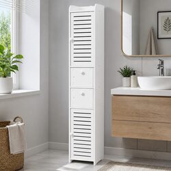 Bathroom Storage Cabinet Toilet Tallboy Cupboard White Slim Corner Laundry