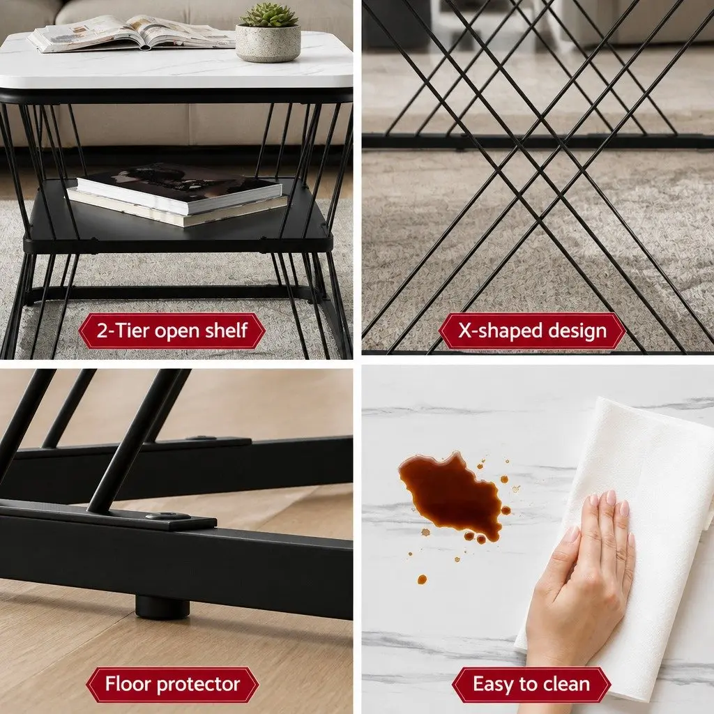 Nesting Coffee Table Set of 2 Marble Effect Modern Living Room Side Tables