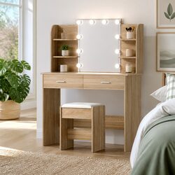 Dressing Table Set with Stool 10 LED Bulbs Hollywood Vanity Mirror Makeup Desk