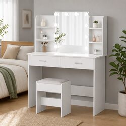 Dressing Table Set with Stool 10 LED Bulbs Hollywood Mirror Vanity White