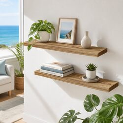 Floating Wall Shelf Set of 2 Wood 90CM Storage Shelves Kitchen Bathroom Living