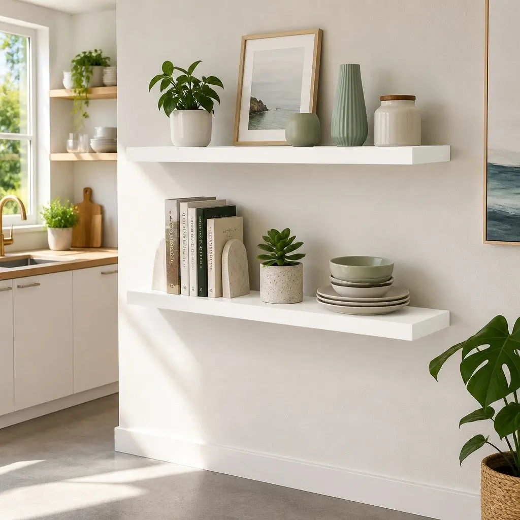 Floating Wall Shelf Set of 2 White 90CM Storage Display Shelves Home Organiser