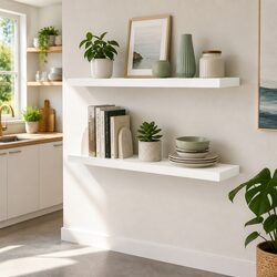 Floating Wall Shelf Set of 2 White 90CM Storage Display Shelves Home Organiser
