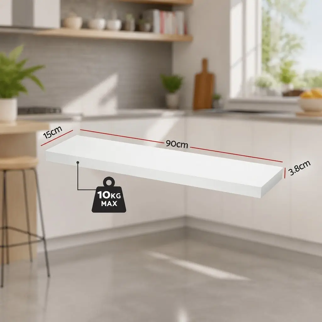 Floating Wall Shelf Set of 2 White 90CM Storage Display Shelves