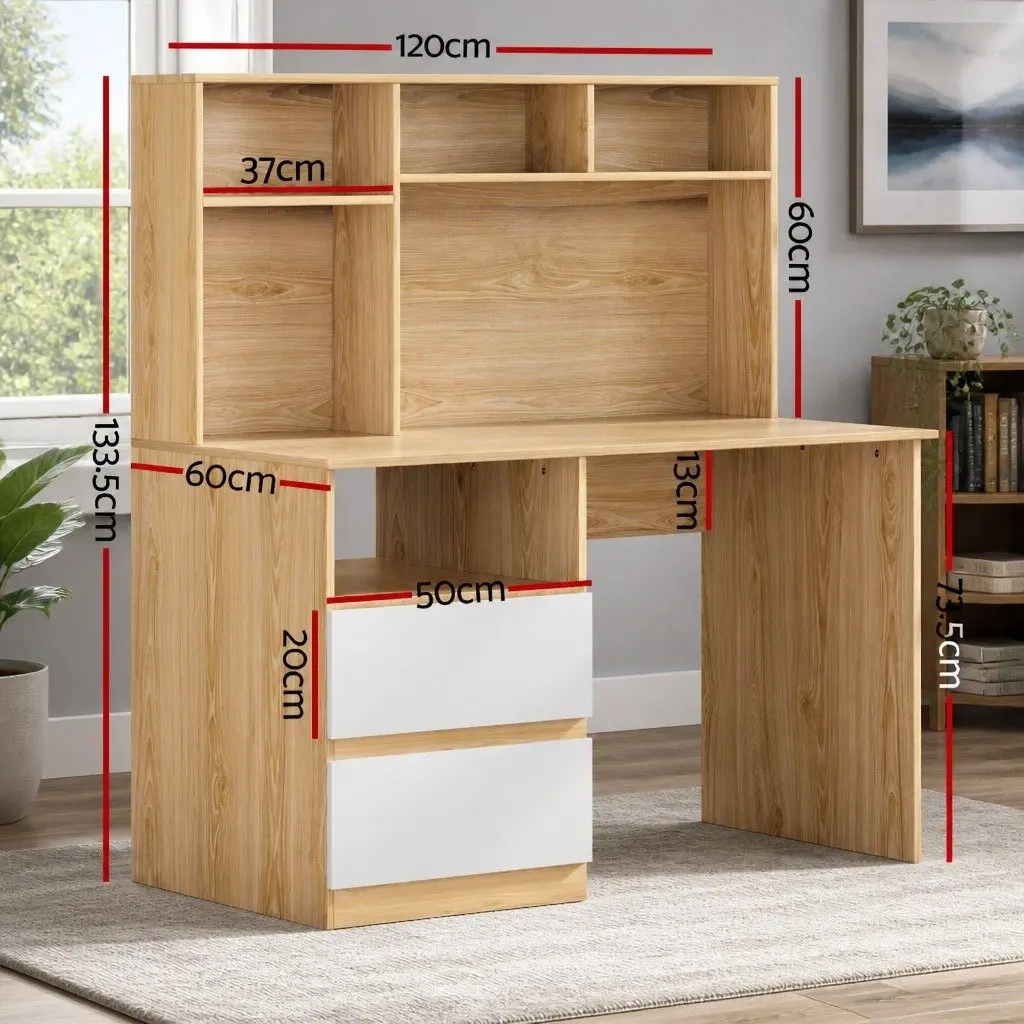 Computer Desk with Shelves and Drawers Storage Cabinet White