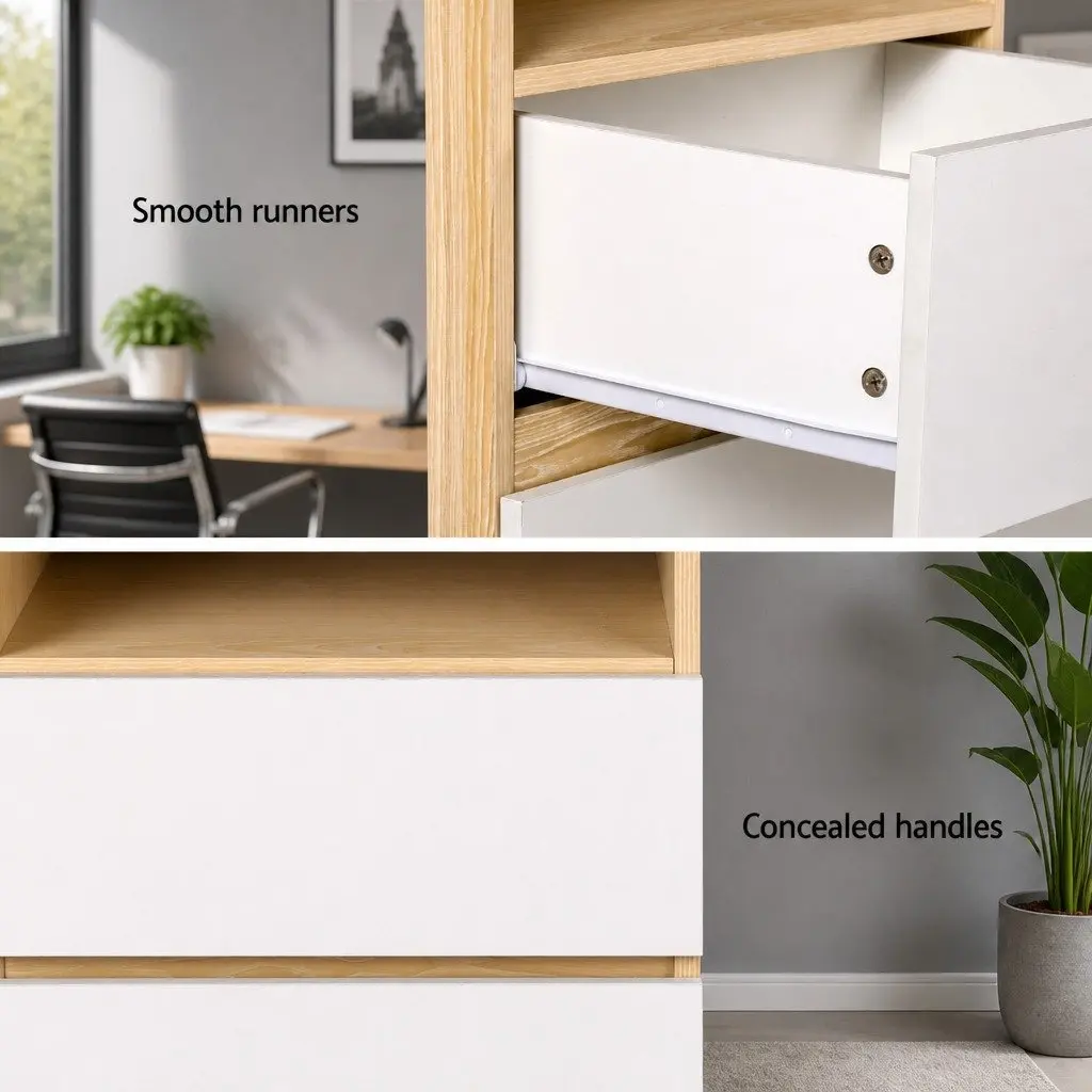Computer Desk with Shelves and Drawers Storage Cabinet White