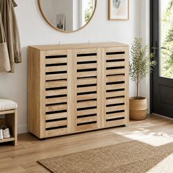 Shoe Rack Cabinet 30 Pairs Storage Ventilated Doors Adjustable Shelves Entryway