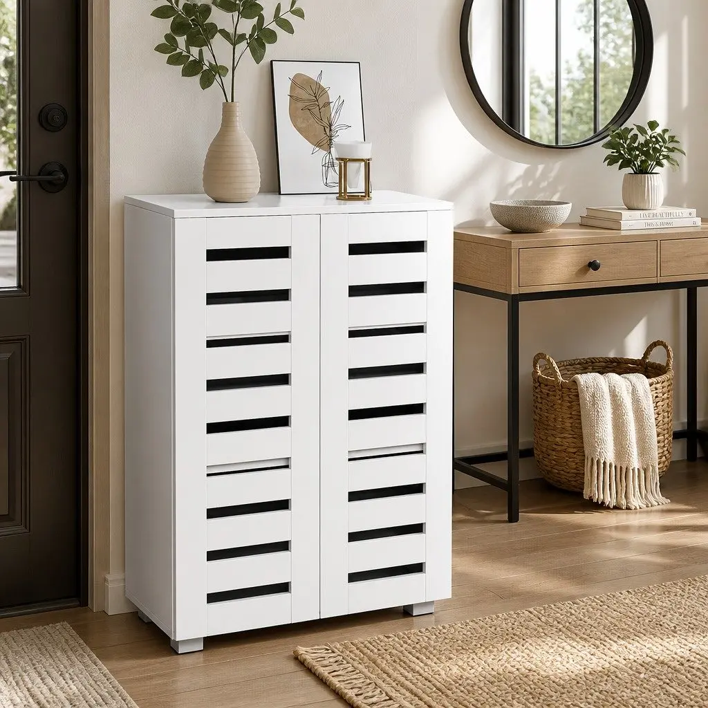Shoe Rack Storage Cabinet 5-Tier White Organizer 20 Pairs Entryway Display Unit